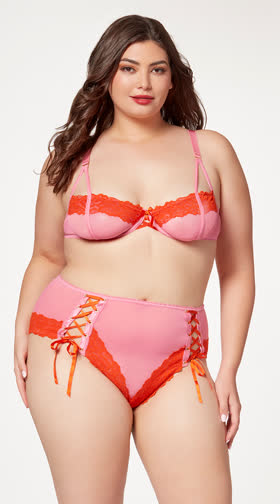 Plus Size Two Tone High Waisted Bra Set