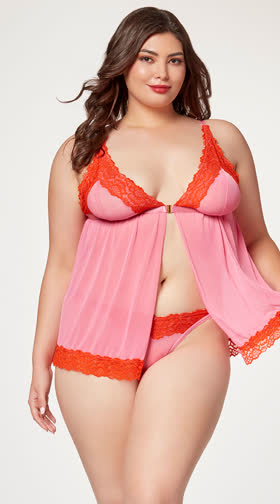 Plus Size Two Toned Flyaway Babydoll Set