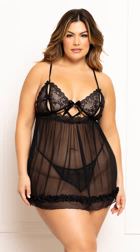 Plus Size Peekaboo Flyaway Babydoll Set