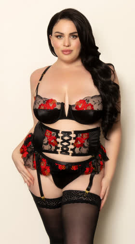 Plus Size Dark Romance Bra and Garter Set