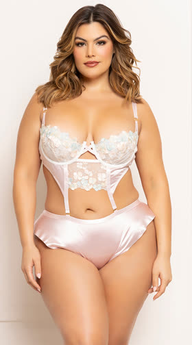 Plus Size Convertible Floral and Satin Bustier Set