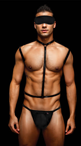 Men's Wet Look Harness Lingerie Set