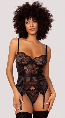 Got 'Em Hooked Satin and Mesh Bustier Set