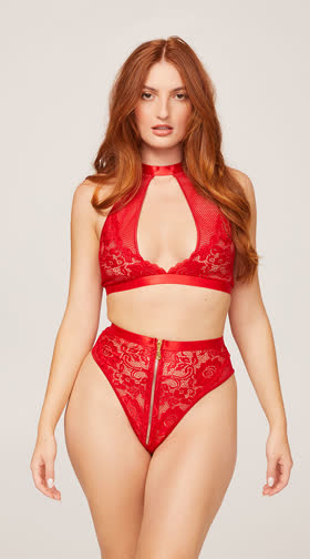 Yandy Net Over It Red Bra Set