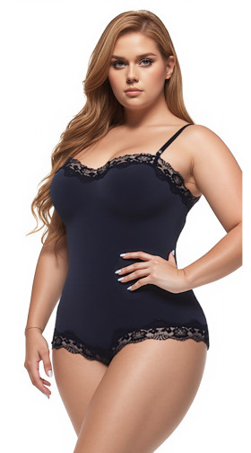 Plus Size Stretch Romper with Lace Trim
