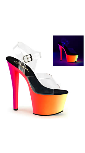 Black Light Reactive Clear 7 Inch Platform Sandal