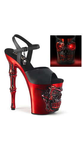 Blk Faux Leather/Satin Red Chrome