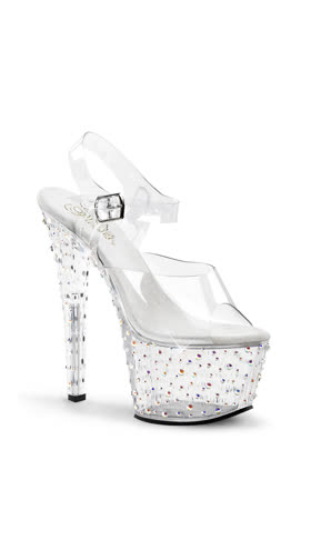 Clear 7 Inch Platform Sandal with Rhinestones