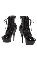 Black Patent Ankle Boots with Lace-Up Front