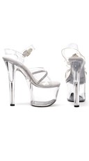 7" Heel Clear Sandal With Ankle Strap and Rhinestones