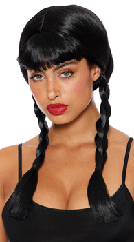 Black Braided Wig with Bangs