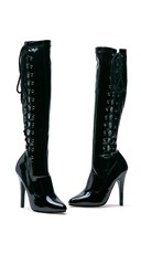 5" Heel Black Patent Knee High Boots