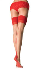 Red Cuban Heel Thigh High Stockings