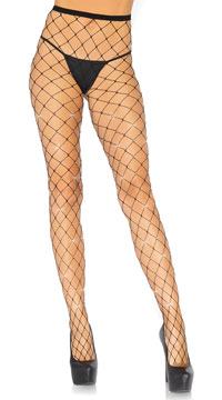 Iridescent Rhinestone Fence Net Tights