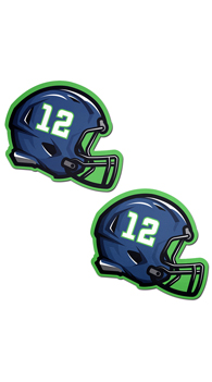 "12" Blue and Green Football Helmet Pasties