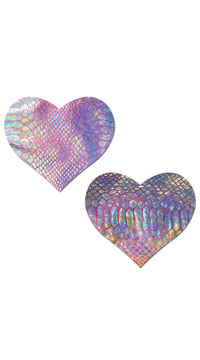 Purple Holographic Snakeskin Heart Pasties