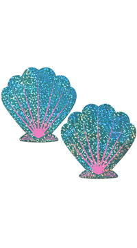 Glittery Green and Pink Seashell Pasties