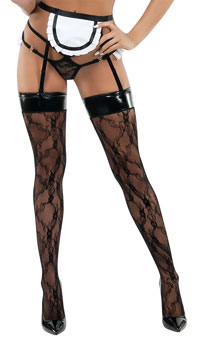 Vinyl Top Lace Thigh High Stockings