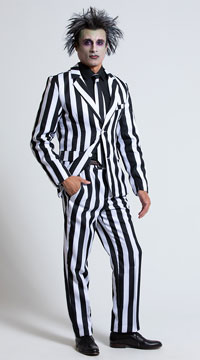 Men's White and Black Striped Suit Costume
