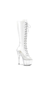 *7" Heel, 2 3/4" PF Peep Toe Lace-Up Knee Boot