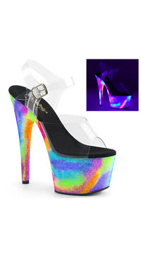 7" Heel, 2 3/4" PF Ankle Strap Sandal w/ UV Galaxy Effect