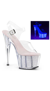 7" Heel, 2 3/4" PF Ankle Strap Sandal w/ Glitter Inserts