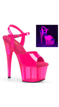 7" Heel, 2 3/4" UV Reactive Tinted PF Ankle Strap Sandal