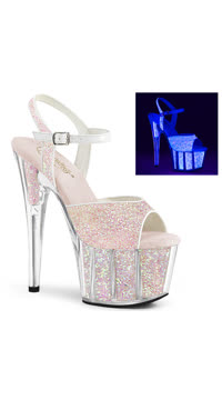 7" Heel, 2 3/4" PF Ankle Strap Sandal w/Glitter Inserts