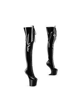 8" Heelless, 3" PF Lace-Up Stretch Thigh Boot, Side Zip