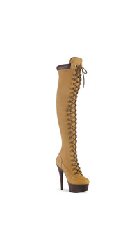 6" Heel, 1 3/4" PF Lace-Up Front Thigh High Boot, Side Zip