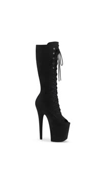 8" Heel, 4" PF Peep Toe Lace-Up Knee Boot, Side Zip