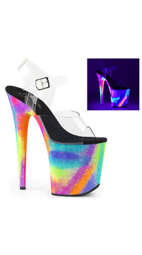 8" Heel, 4"PF Ankle Strap Sandal w/UV Galaxy Effect Bottom