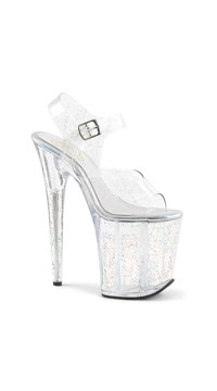 8" Heel, 4" PF Ankle Strap Sandal w/Glitter