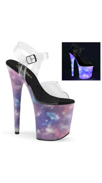 8" Heel, 4" PF Ankle Strap Sandal w/ Reflective Effect