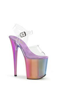 8" Heel, 4" Rainbow Misty Tinted PF Ankle Strap Sandal