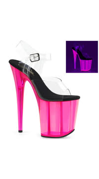 8" Heel, 4" UV Reactive Tinted PF Ankle Strap Sandal