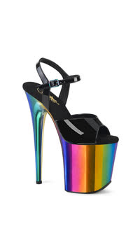 8" Heel, 4" Chrome Plated PF Ankle Strap Sandal