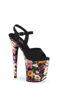 8" Heel, 4" PF Ankle Strap Sandal w/ Flower Print