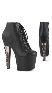 *7" Skull Stacked Heel, 3 1/4" PF Lace-Up Front Ankle Booite