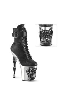 8" Finger Bone Heel, 4" Skull PF Ankle Boot, Inside Zip