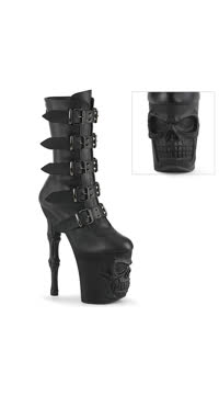 8" Finger Bone Heel, 4" Skull PF Mid Calf Boot, Inside Zip