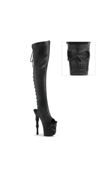 8" Finger Bone Heel, 4" Skull PF Over-the-Knee Boot