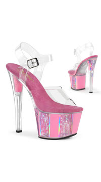 7" Heel, 2 3/4" PF Ankle Strap Sandal w/ Opal Flakes