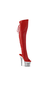  -  - Red Faux Leather/Clr-Slv Chrome