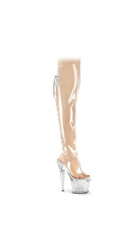 *7" Heel, 3" Textured PF Open Toe/Heel OTK Boot, Side Zip