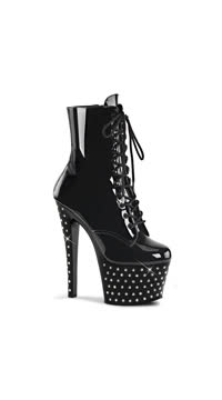 7" Heel, 2 3/4" RS Studded PF Lace-Up Ankle Boot, Side Zip