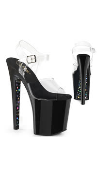 8" Heel, 4" PF Ankle Strap Sandal w/Contrast Holo Stars