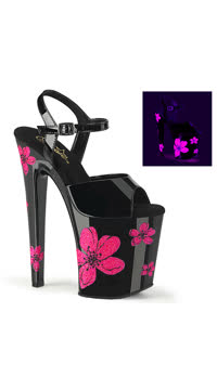 8" Heel, 4" PF Ankle Strap Sandal w/Hibiscus Flowers